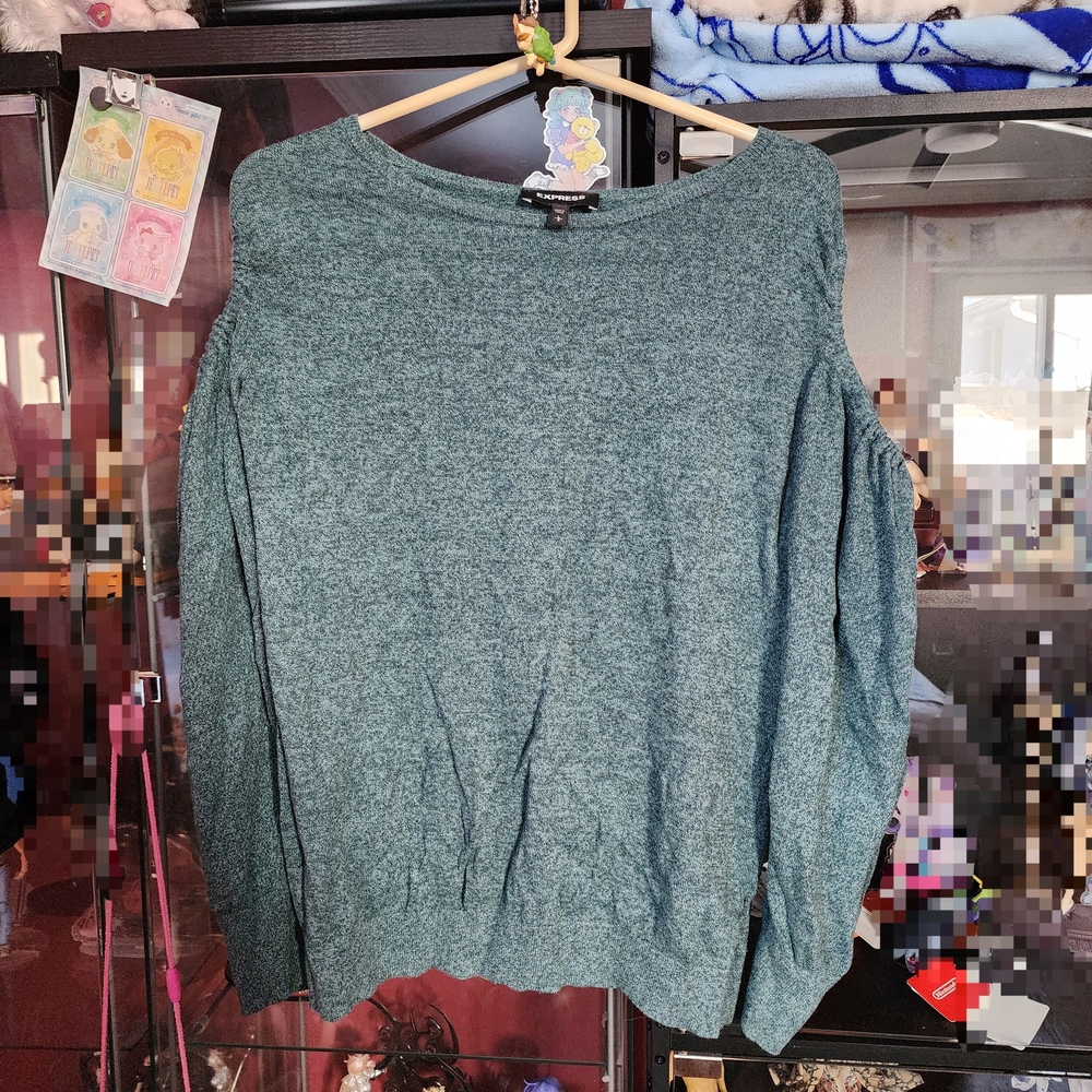 Express Dark Forest Green Cut Out Cold Shoulder Long Sleeve Sweater
